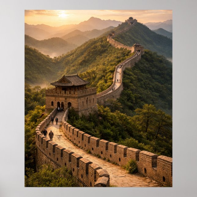 Goldener Sonnenuntergang an der Großen Mauer Poster (Vorne)