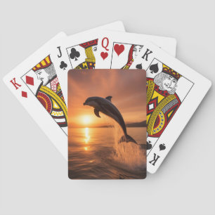 Goldener Sonnenuntergang Delfin Spielkarten