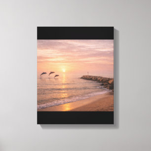 Goldener Sonnenuntergang Delfine Strand Leinwand W