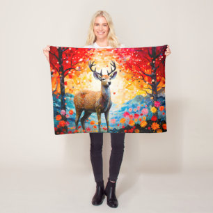 Goldener Sonnenuntergang Floral Herbst Wald Hirsch Fleecedecke
