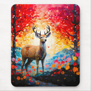 Goldener Sonnenuntergang Floral Herbst Wald Hirsch Mousepad