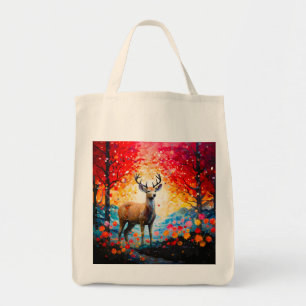 Goldener Sonnenuntergang Floral Herbst Wald Hirsch Tragetasche