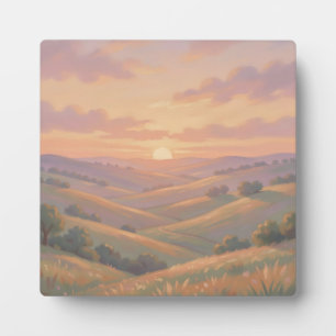 Goldener Sonnenuntergang Rollende Hügel Pastell-La Fotoplatte