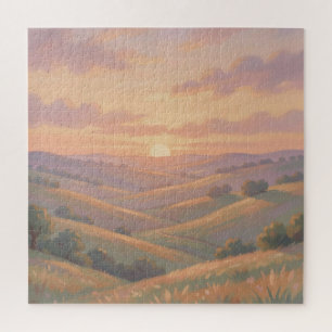 Goldener Sonnenuntergang Rollende Hügel Pastell-La Puzzle