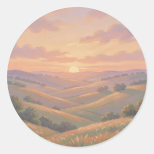 Goldener Sonnenuntergang Rollende Hügel Pastell-La Runder Aufkleber