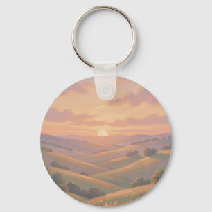 Goldener Sonnenuntergang Rollende Hügel Pastell-La Schlüsselanhänger