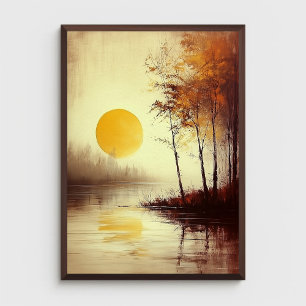 Goldener Sonnenuntergang über dem ruhigen See mit  Poster