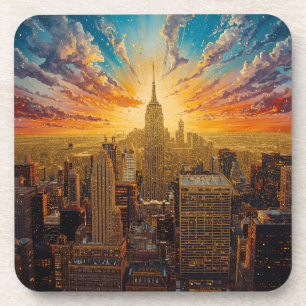 Goldener Sonnenuntergang über der Skyline von New  Getränkeuntersetzer