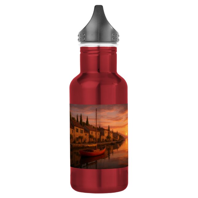 Goldener Sonnenuntergang über Küstendorf Edelstahlflasche (Links)