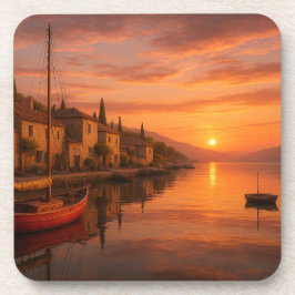 Goldener Sonnenuntergang über Küstendorf Getränkeuntersetzer