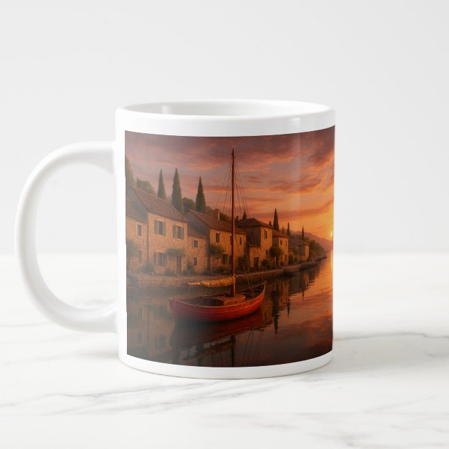 Goldener Sonnenuntergang über Küstendorf Jumbo-Tasse (Links)