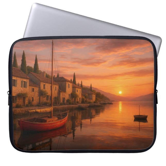 Goldener Sonnenuntergang über Küstendorf Laptopschutzhülle (Vorderseite)