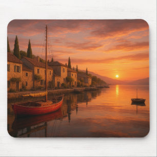 Goldener Sonnenuntergang über Küstendorf Mousepad