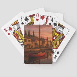 Goldener Sonnenuntergang über Küstendorf Spielkarten