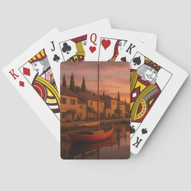 Goldener Sonnenuntergang über Küstendorf Spielkarten (Rückseite)