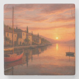 Goldener Sonnenuntergang über Küstendorf Steinuntersetzer