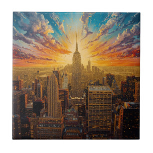 Goldener Sonnenuntergang über New York City Skylin Fliese