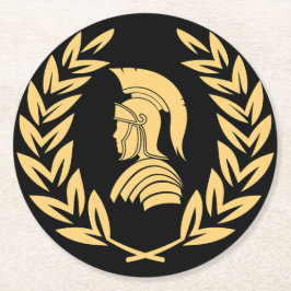 Goldener Spartaner Krieg mit Laurel Wreath Runder Pappuntersetzer