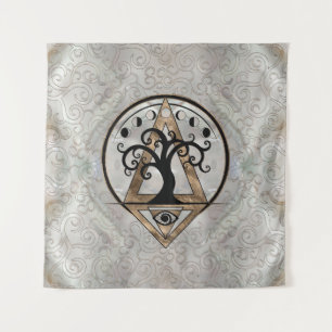 Goldener Spiralbaum - Heilige Geometrie Wandteppich