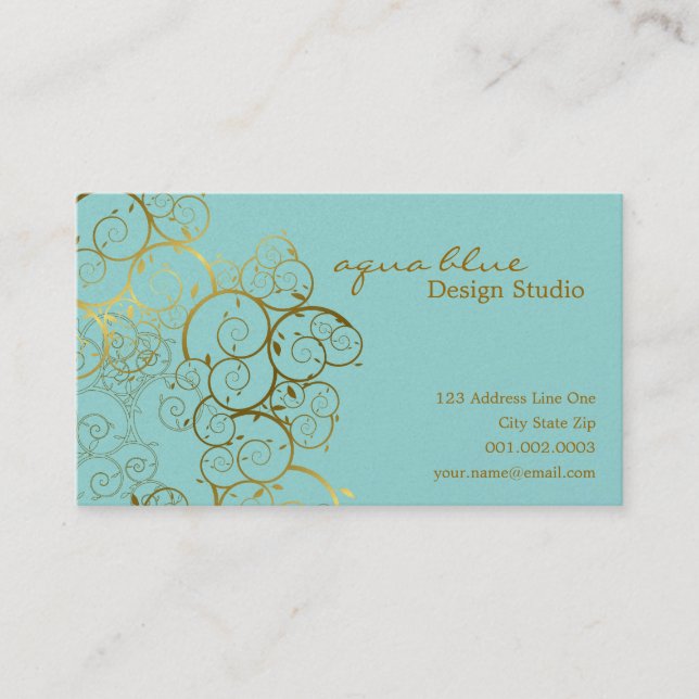 Goldener Spirale-Blätter-dekorativer DekoVintager Visitenkarte (Vorderseite)