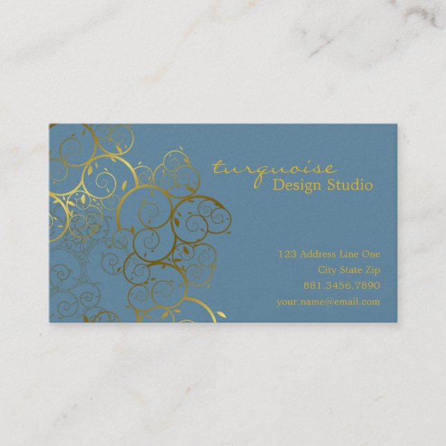 Goldener Spirale-Blätter-dekorativer DekoVintager Visitenkarte (Vorderseite)