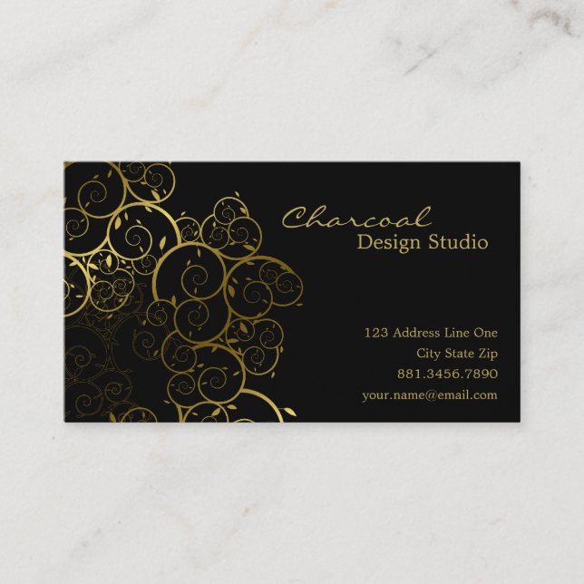 Goldener Spirale-Blätter-dekorativer DekoVintager Visitenkarte (Vorderseite)