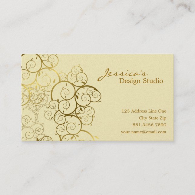 Goldener Spirale-Blätter-dekorativer DekoVintager Visitenkarte (Vorderseite)