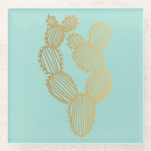 Goldener Stacheliger Kaktus-Doodle Glasuntersetzer