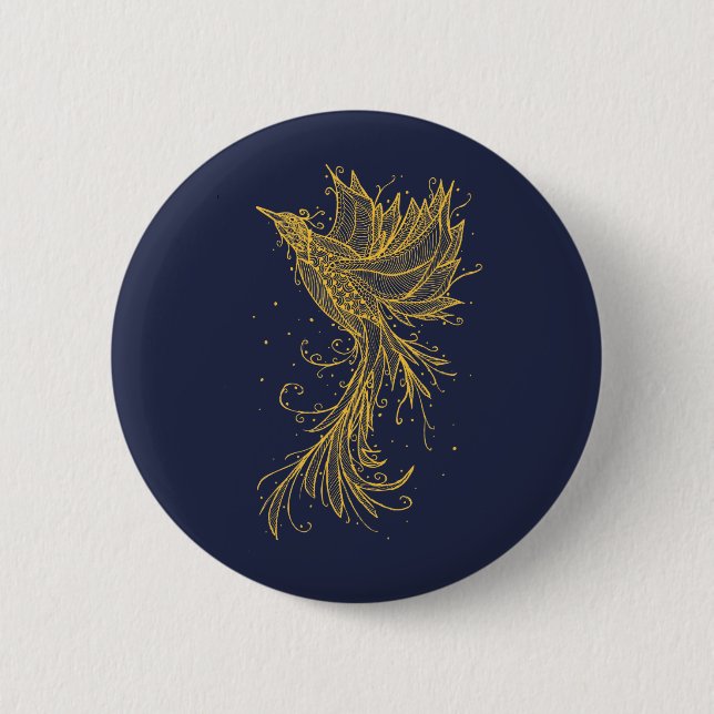 Goldener steigender Phoenix-Blau-Knopf Button (Vorderseite)
