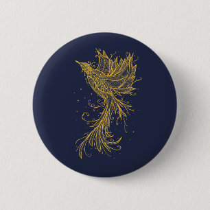 Goldener steigender Phoenix-Blau-Knopf Button