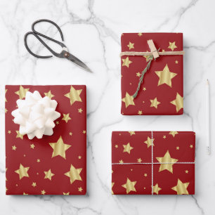 Goldener Stern in Rot Geschenkpapier Set