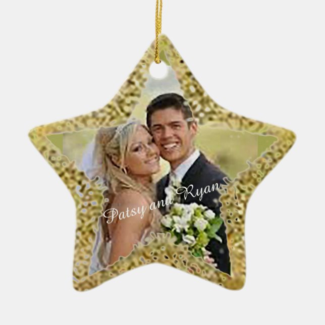 Goldener Stern mit Gastgeschenk Hochzeit Keramik Ornament (Vorne)