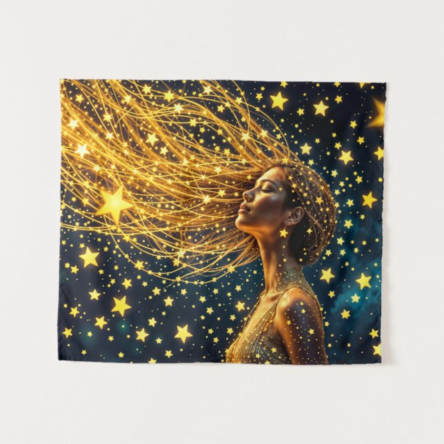 Goldener Sternenhimmel in der Mode Schönheitsmädch Wandteppich (Vorderseite (Horizontal))