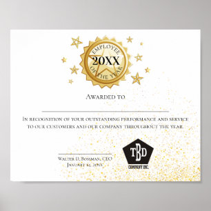 Goldener Stiefelangestellter der Jahresurkunde Poster