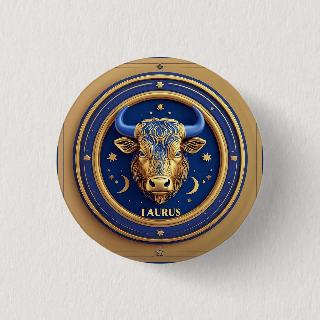 Goldener Stier im kosmischen Tierkreis Button (Vorderseite)
