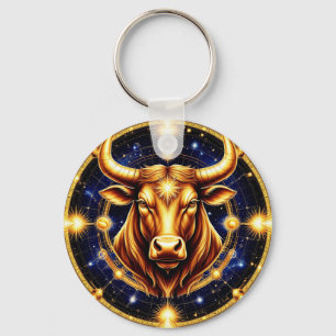 Goldener Stier mit kosmischem Tierkreiszeichen Schlüsselanhänger