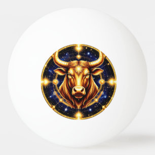 Goldener Stier mit kosmischem Tierkreiszeichen Tischtennisball