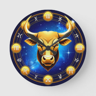 Goldener Stier Stier im kosmischen Tierkreis Runde Wanduhr
