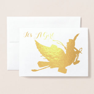 GOLDENER STORCH MÄDCHEN BABY SHOWER FOLIENKARTE
