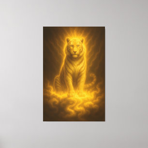 Goldener Strahlender Weißer Tiger – Fantasy-Kunstm Leinwanddruck