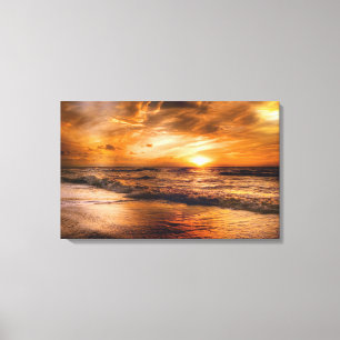 Goldener Strand Sonnenuntergang Bewölkter Himmel Leinwanddruck
