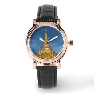 Goldener Stupa-Tempel Armbanduhr