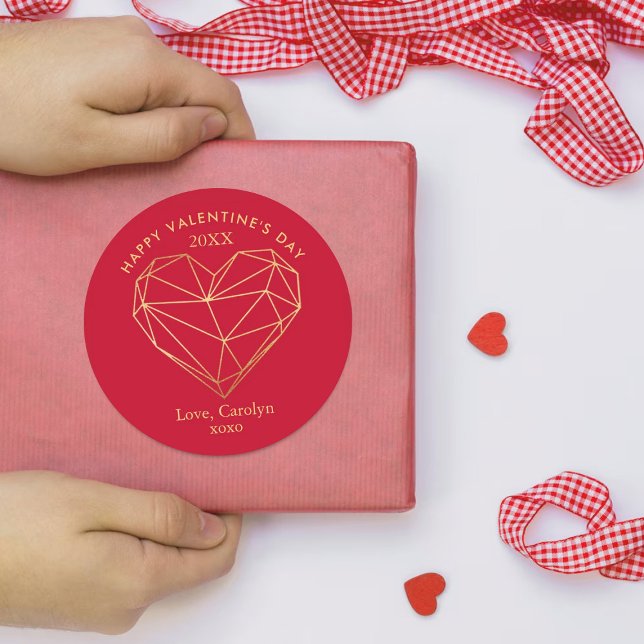 Goldener Tag des geometrischen Herzens Runder Aufkleber (Von Creator hochgeladen)