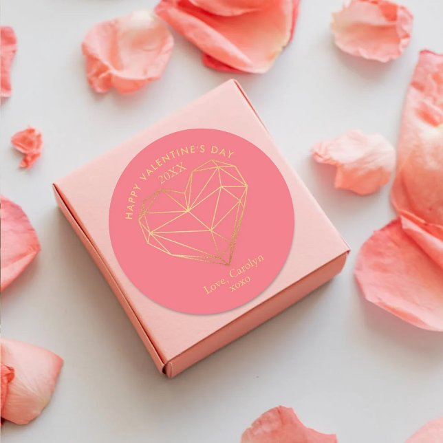 Goldener Tag des geometrischen Herzens Runder Aufkleber (Von Creator hochgeladen)