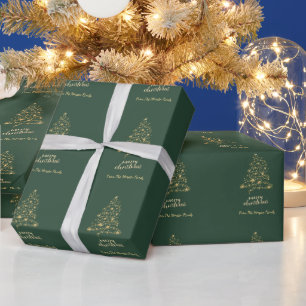 Goldener Tannenbaum Sterne Grün Frohe Weihnachten Geschenkpapier