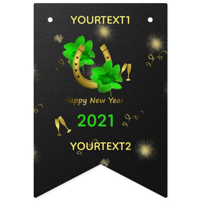 goldener Text glücklich Neujahrsbanner Wimpelkette (Fünfte Fahne)