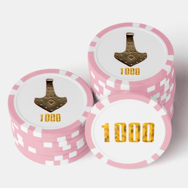 Goldener Thammer, weißer Rosa 1K-Poker-Chip Pokerchips (Stapel)