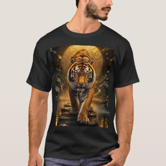Goldener Tiger Luxus-Wildlife-Kunst T-Shirt