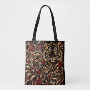 Goldener Tiger & Rote Rosen Florale Kunst
