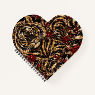 Goldener Tiger & Rote Rosen Florale Kunst Notizbuch